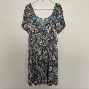 AUW Floral Dress Women’s Plus Size 3X Blue Floral Short Sleeve Midi Dress NEW